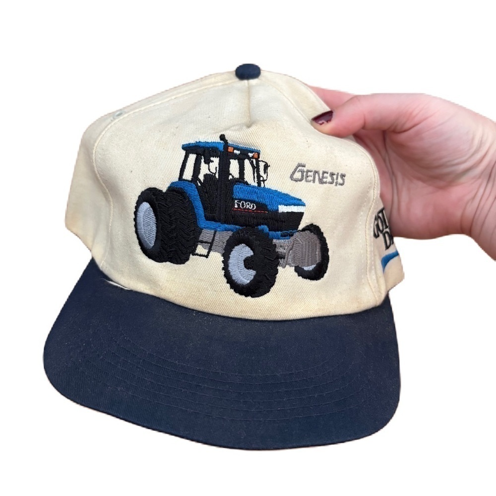 Vintage Ford Genesis New Holland Blue Tractor Snapback Hat K Products USA 1980s